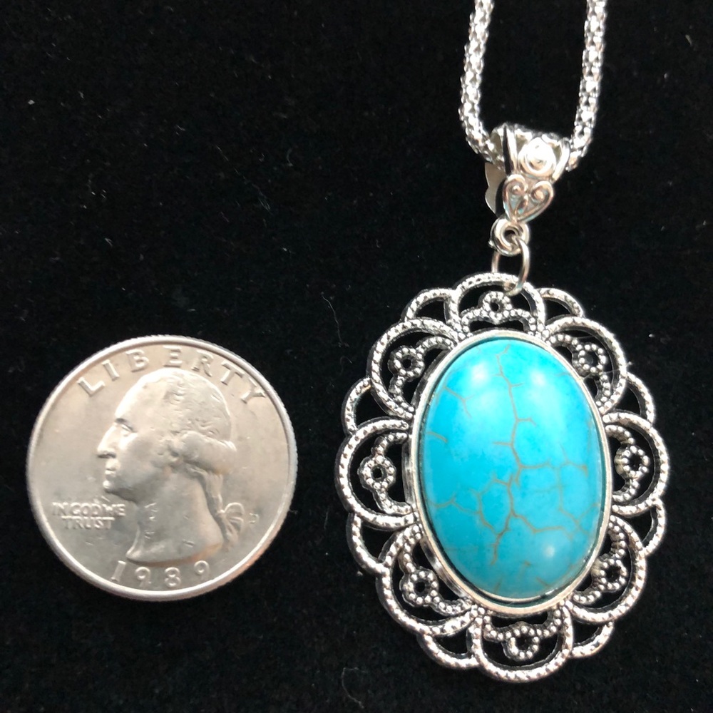 Silver Tibet & Turquoise Vintage Look Necklace NEW - Picture 3 of 3